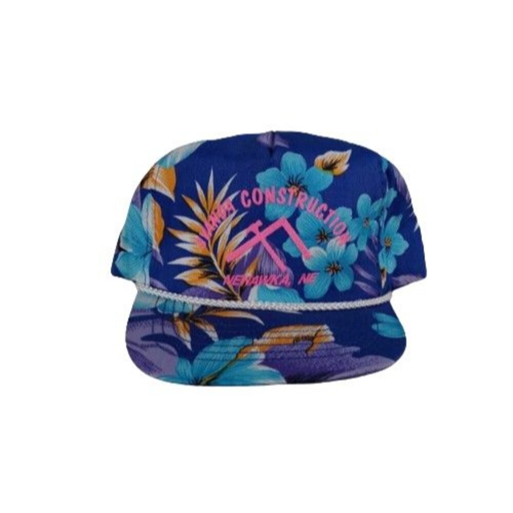 VTG San Sun Construction Nehawka Nebraska Floral Truckers Snap Back Blue Hat Cap